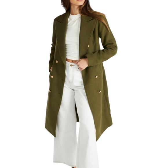 Shoedazzle Double Breasted Ivy Green Midi Military Pea Coat Size Large NWT - Picture 1 of 9
